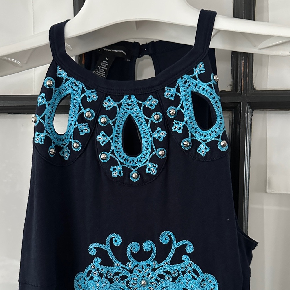 INC International Concepts Navy Dress with Blue Embroidery - Picture 3 of 5